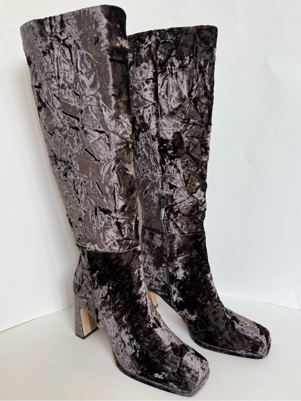Sam Edelman Over-the-Knee Crushed Velvet Boots in Dark Brown